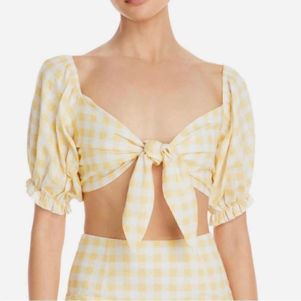 Charlie Holiday Women Size 10 Ivy Gingham Yellow Tie Cropped Top v6x
